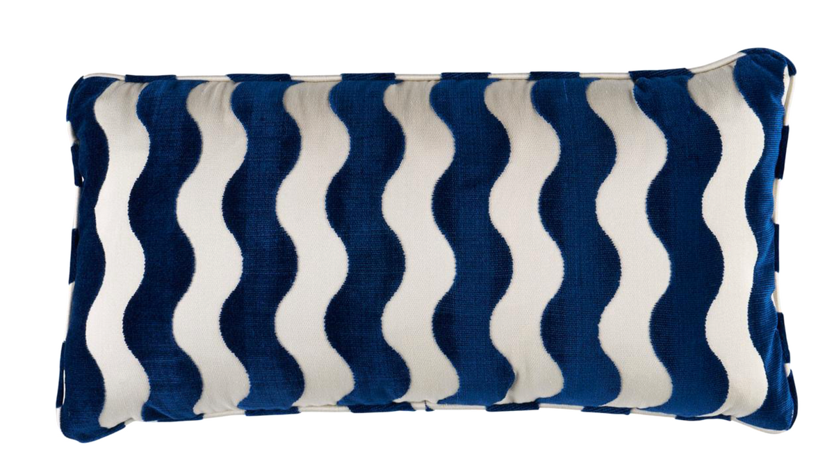 Wave Velvet Pillow Cover in Navy Blue, Schumacher Textiles